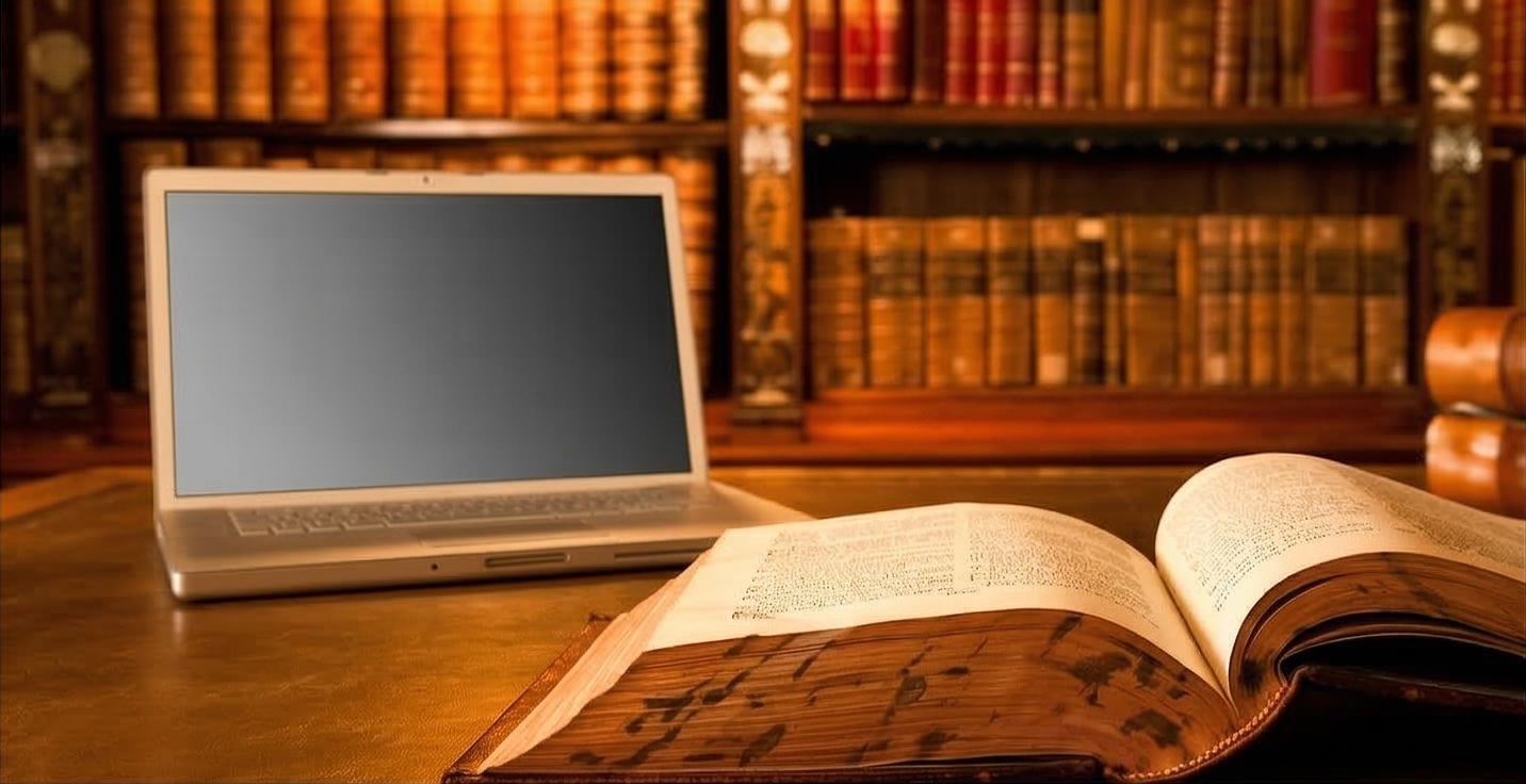 Open book on a wooden table